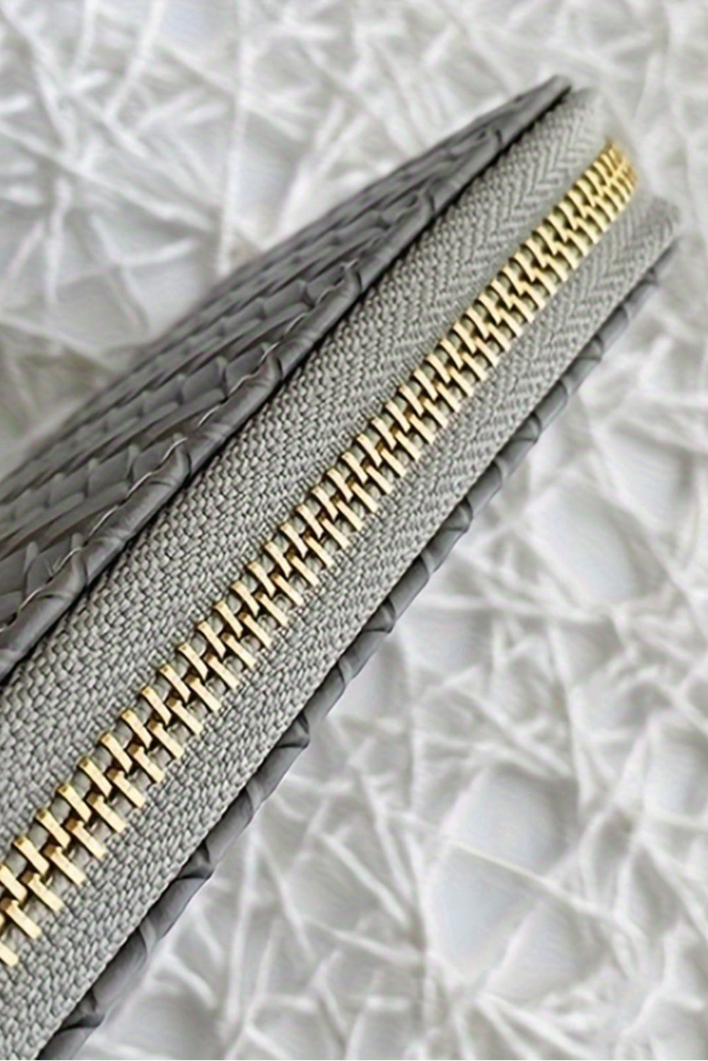 Medium Grey Woven Textured Zip Around Long Wallet Handbags JT's Designer Fashion