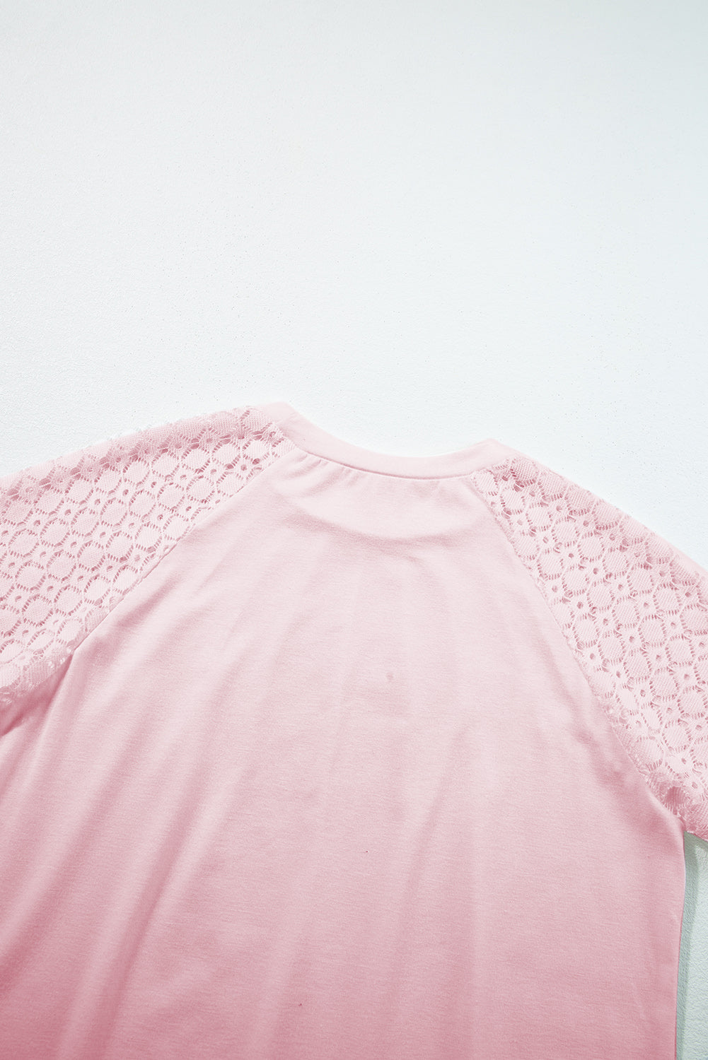 Pink Seamed Detail Contrast Lace Raglan Sleeve Tee Tops & Tees JT's Designer Fashion