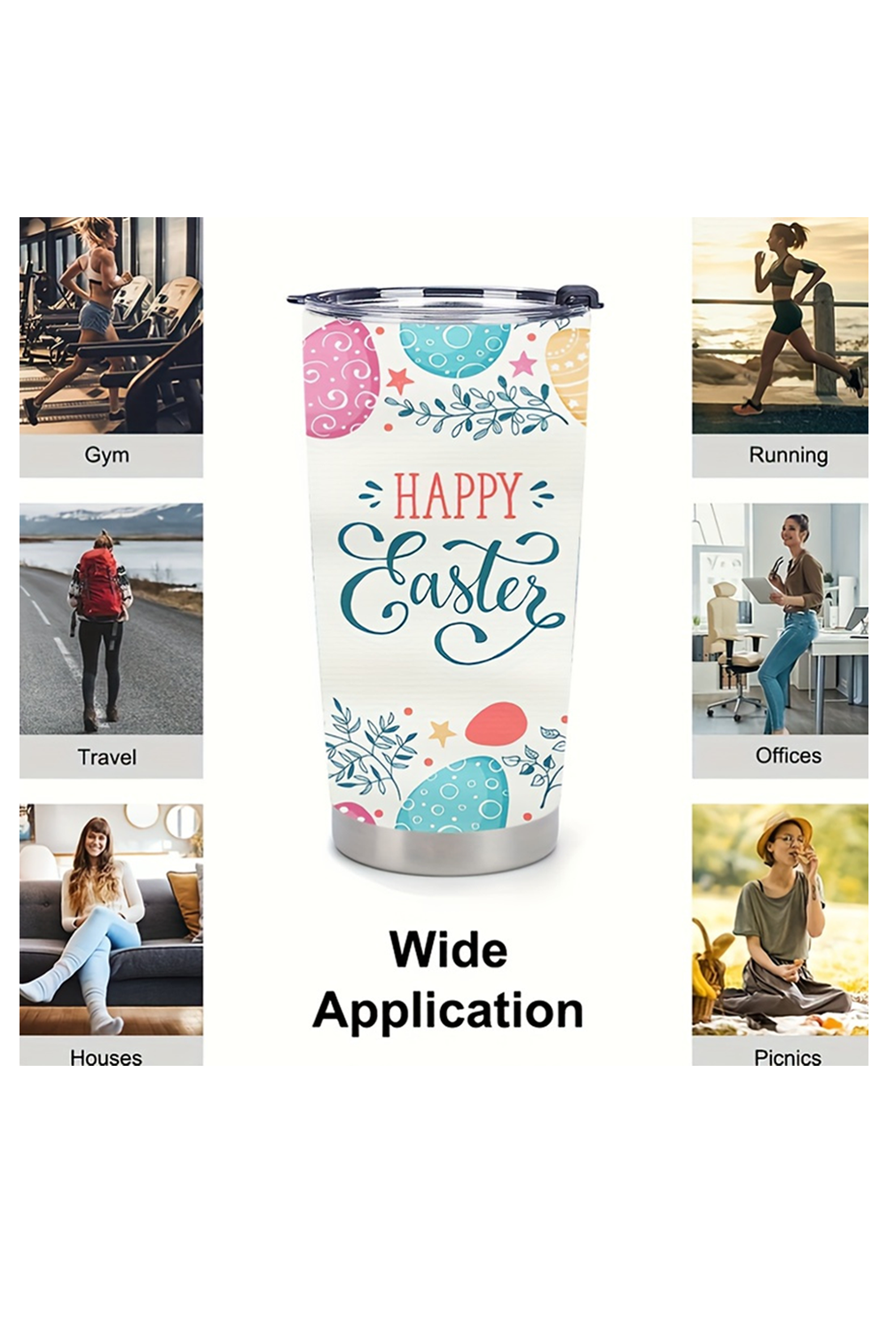White HAPPY EASTER Insulated Stainless Steel Tumbler Cup Tumblers JT's Designer Fashion