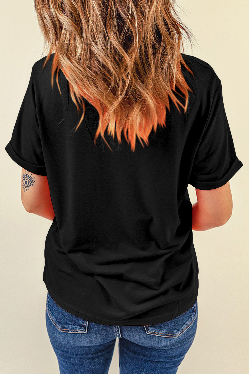 Black Mardi Gras Symbol Patched Crewneck T Shirt Graphic Tees JT's Designer Fashion