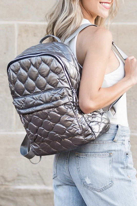 Silvery Quilted Large Capacity Functional Backpack Backpacks JT's Designer Fashion