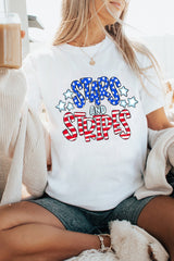 White Stars and Stripes Round Neck Graphic T Shirt Graphic Tees JT's Designer Fashion