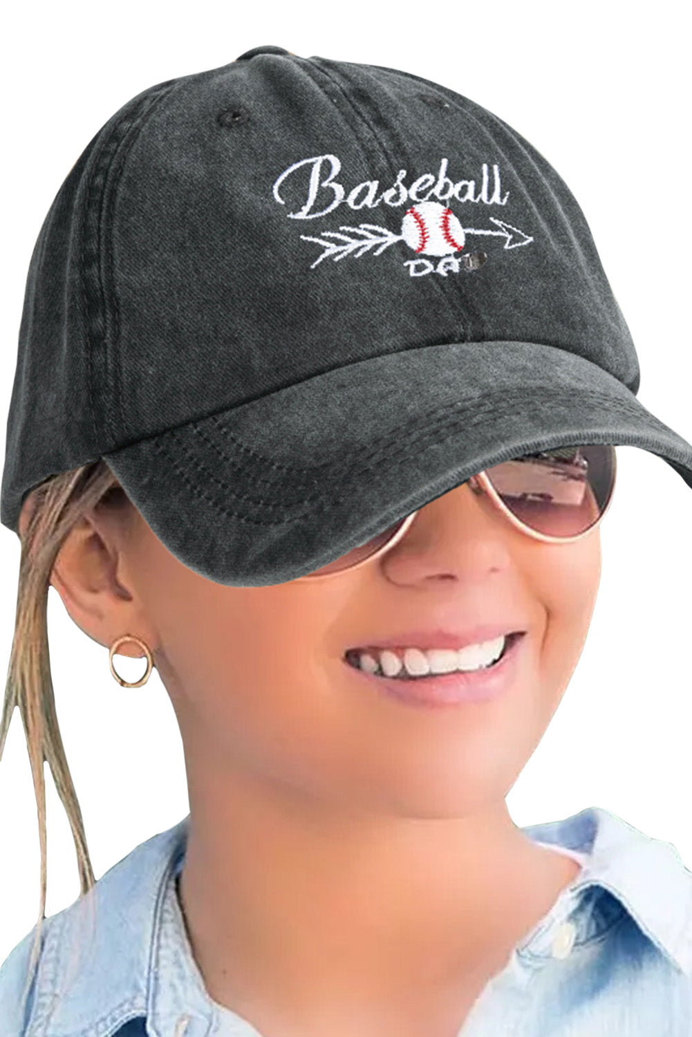 Black Baseball Embroidered Ponytail Vintage Wash Cap Hats & Caps JT's Designer Fashion