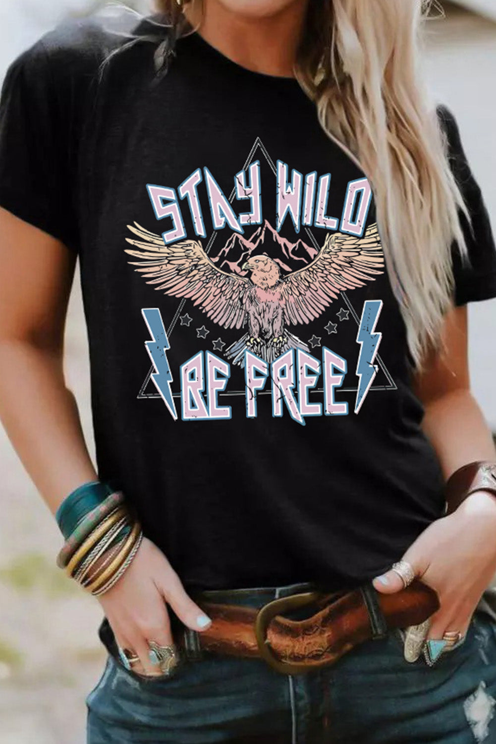 Black Western Eagle Slogan Graphic Tee Graphic Tees JT's Designer Fashion