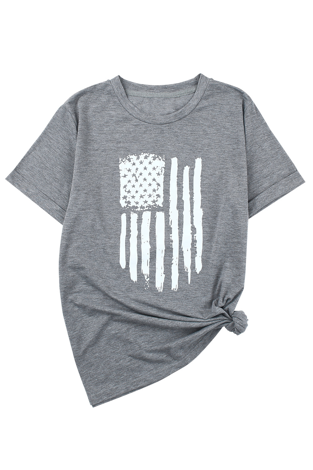 Gray America Flag Print Crewneck T-shirt Graphic Tees JT's Designer Fashion