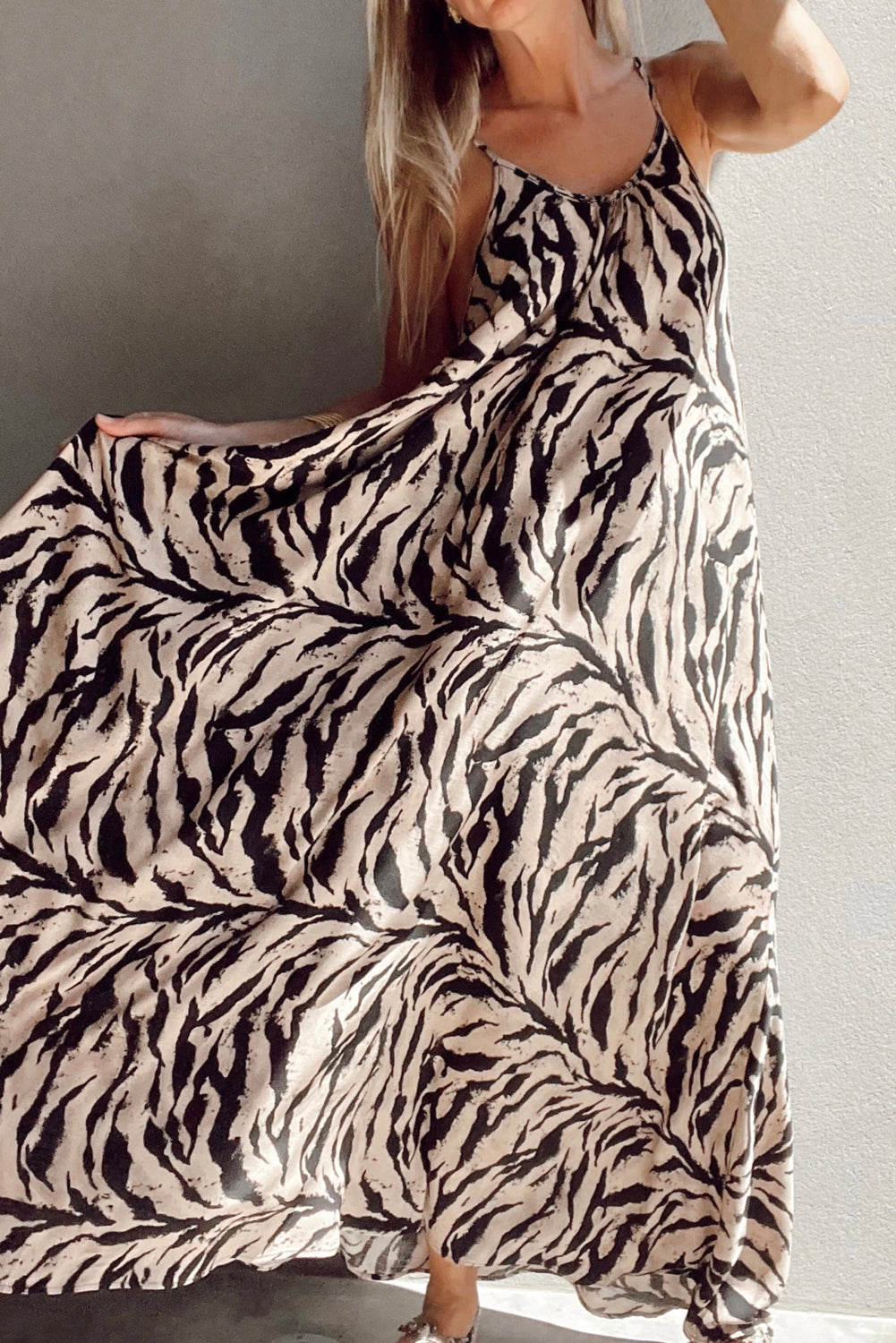 Black Abstract Print Open Back Boho Loose Maxi Sundress Black 100%Polyester Maxi Dresses JT's Designer Fashion