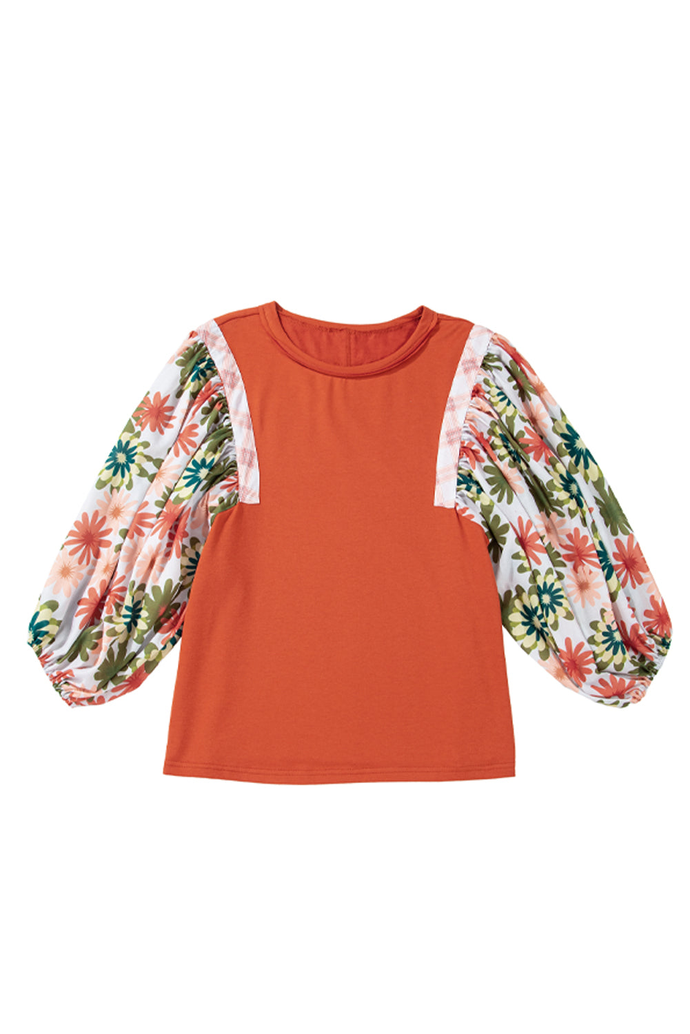 Desert Gold Floral Puff Sleeve Patchwork Round Neck Blouse Blouses & Shirts JT's Designer Fashion