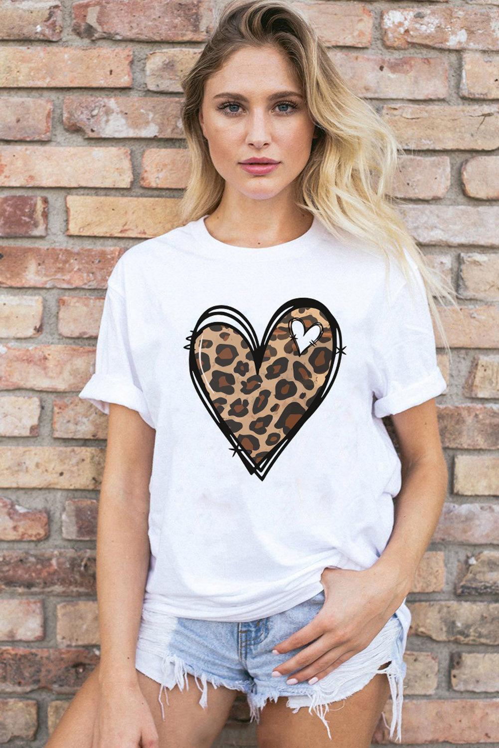 White Western Valentines Leopard Heart Graphic Tee Graphic Tees JT's Designer Fashion