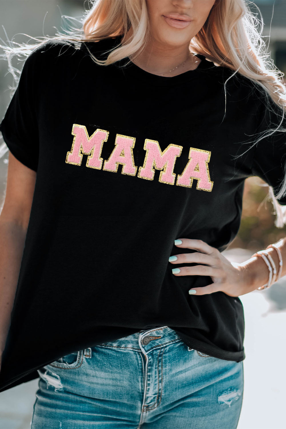 Black MAMA Chenille Graphic Tee Graphic Tees JT's Designer Fashion