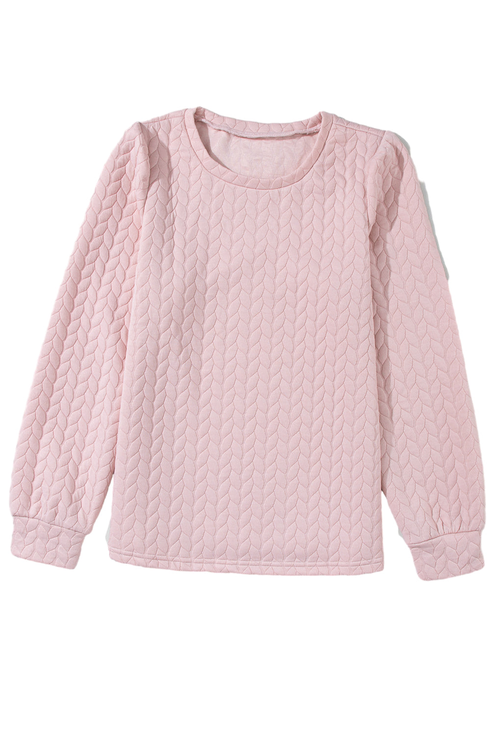 Light Pink Cable Textured Puff Sleeve Sweatshirt Sweatshirts & Hoodies JT's Designer Fashion