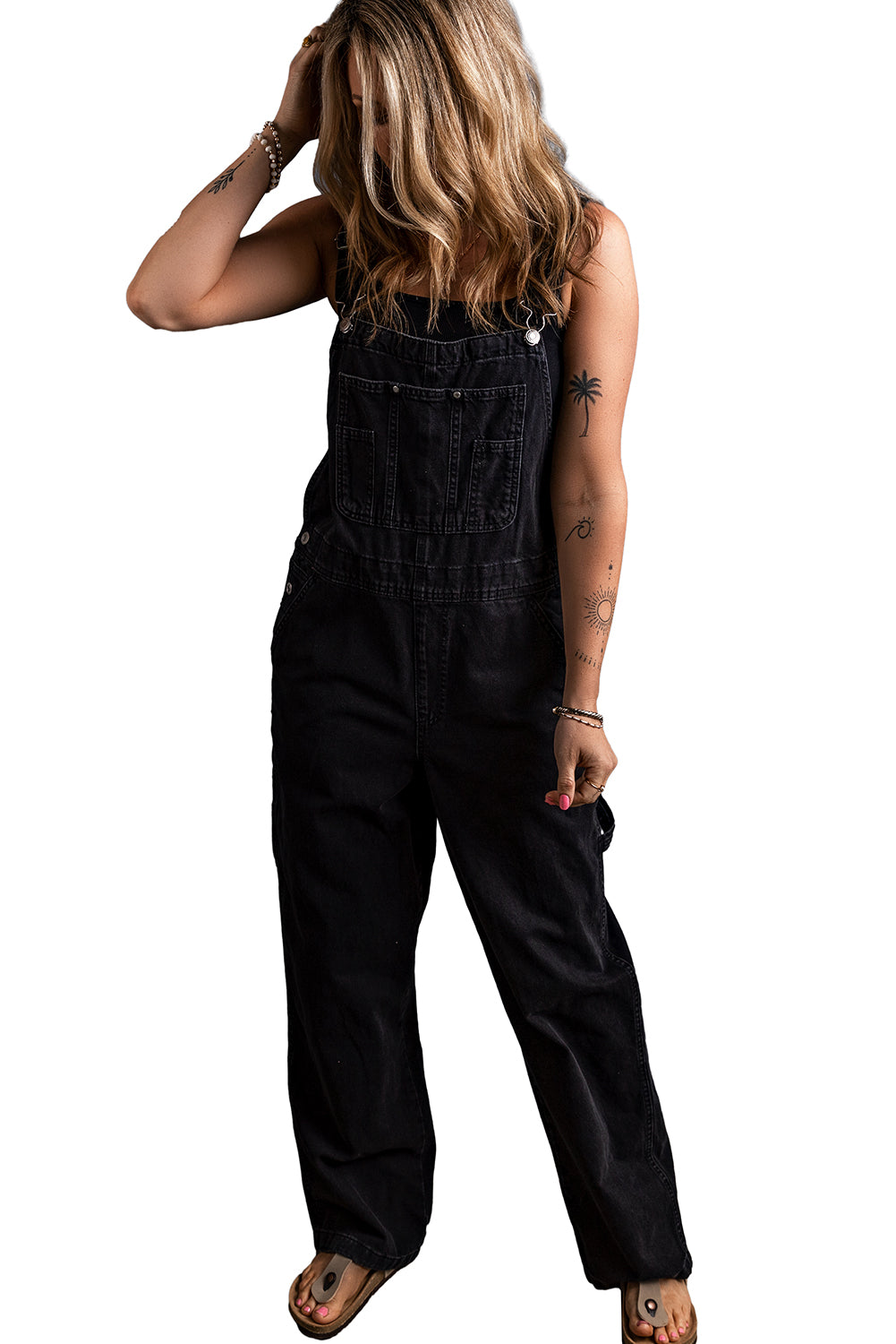 Black Adjustable Buckle Straps Multi Pocket Denim Overalls Pre Order Bottoms JT's Designer Fashion