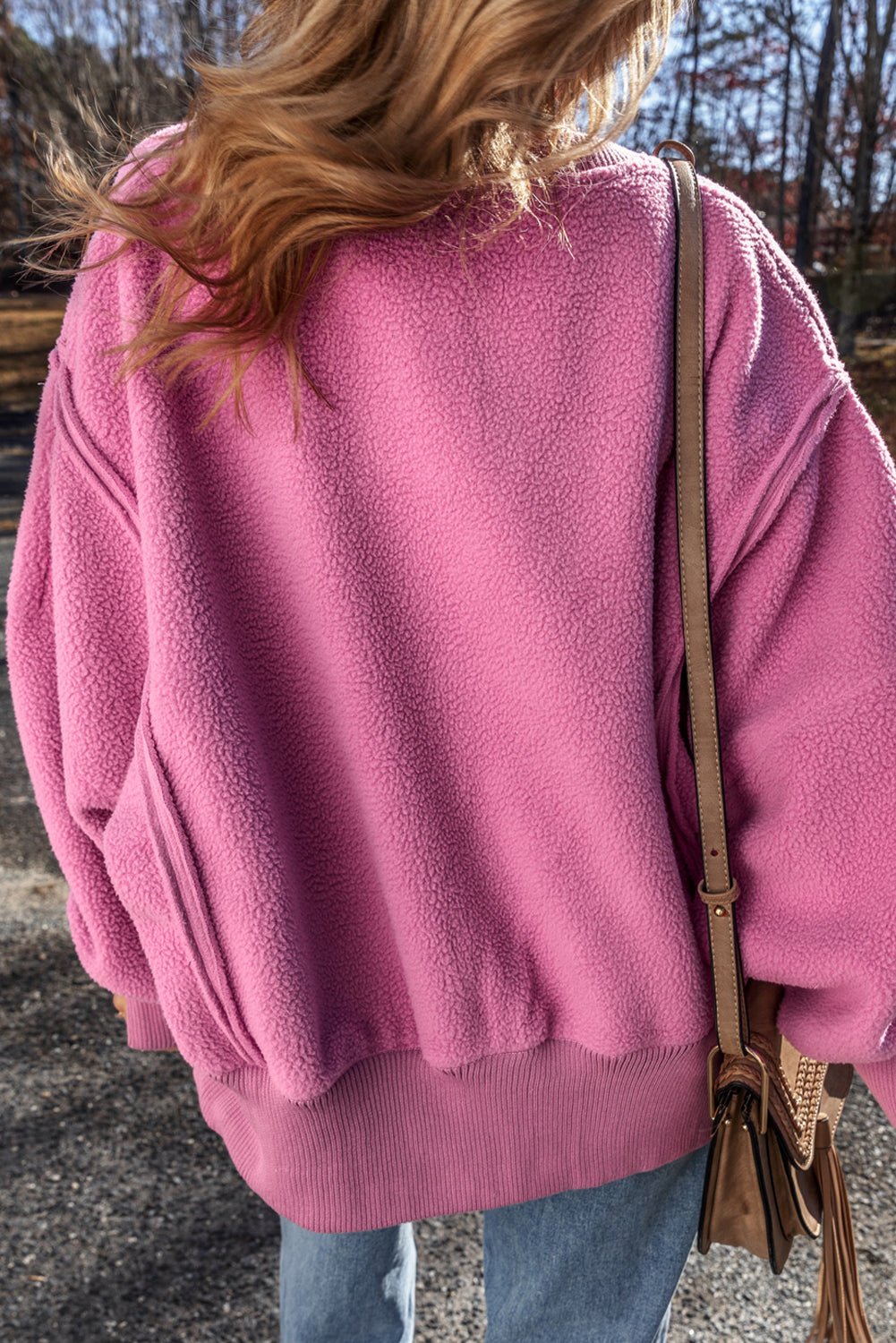 Bright Pink Sherpa Seamed Drop Shoulder Oversized Sweatshirt Sweatshirts & Hoodies JT's Designer Fashion