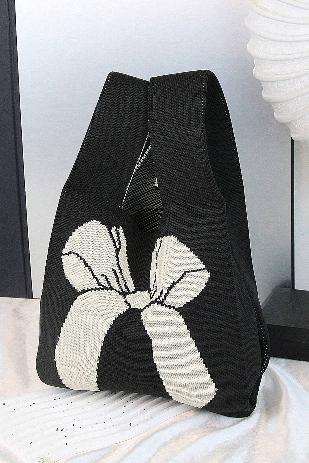 Black Colorblock Bowknot Pattern Knitted Hand Bag Handbags JT's Designer Fashion