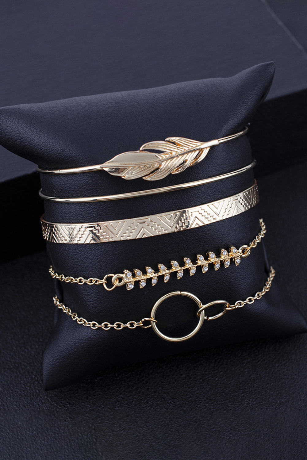 Gold Leaves Retro Pattern Adjustable Plated 5Pcs Bracelet Set Jewelry JT's Designer Fashion