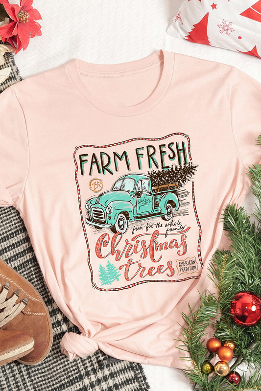 Pink Christmas Trees Truck Graphic Print T Shirt Graphic Tees JT's Designer Fashion