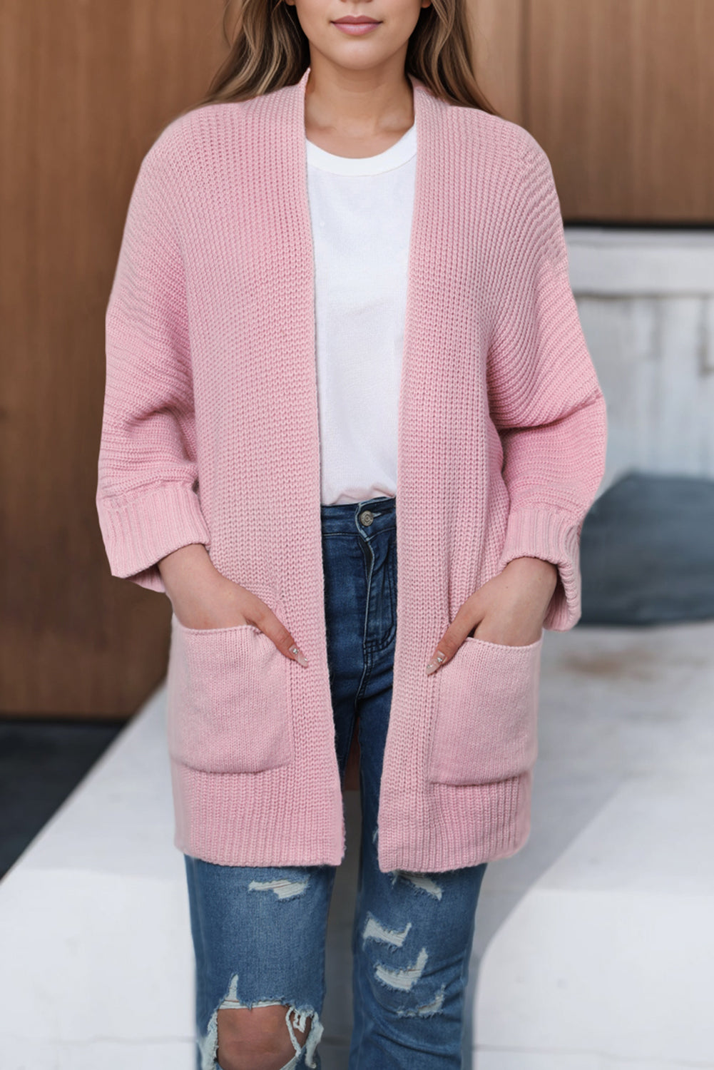 Pink Oversized Fold Over Sleeve Sweater Cardigan Sweaters & Cardigans JT's Designer Fashion