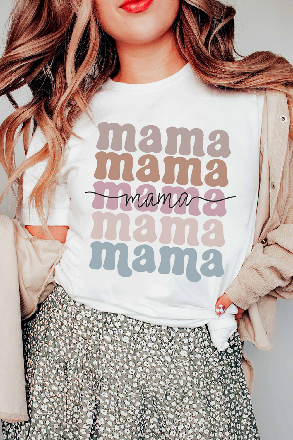 White mama Lettering Printed Crew Neck Tee Graphic Tees JT's Designer Fashion