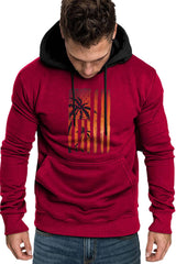 Fiery Red Men's American Flag Graphic Print Pocket Color Block Hoodie Men's Tops JT's Designer Fashion