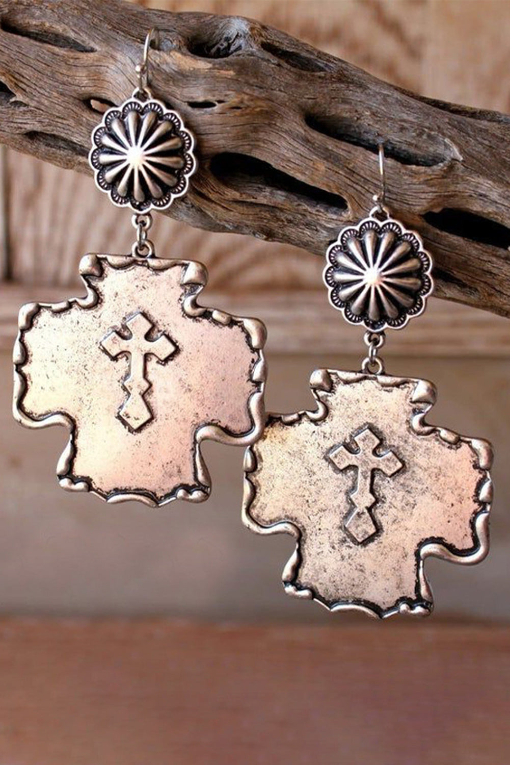 Silver Vintage Cross Dangle Earrings Jewelry JT's Designer Fashion