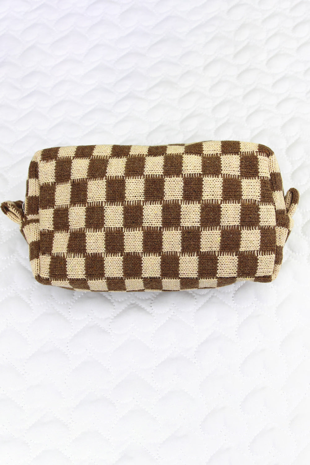 Light French Beige Checkered Knitted Zipper Makeup Bag Other Accessories JT's Designer Fashion