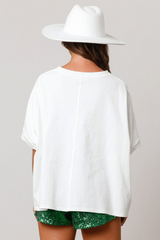 White Lucky Tinsel Graphic St Patrick Fashion Tee Graphic Tees JT's Designer Fashion