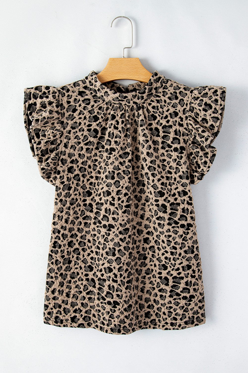 Ruffled Leopard Round Neck Cap Sleeve Blouse Blouses & Shirts JT's Designer Fashion