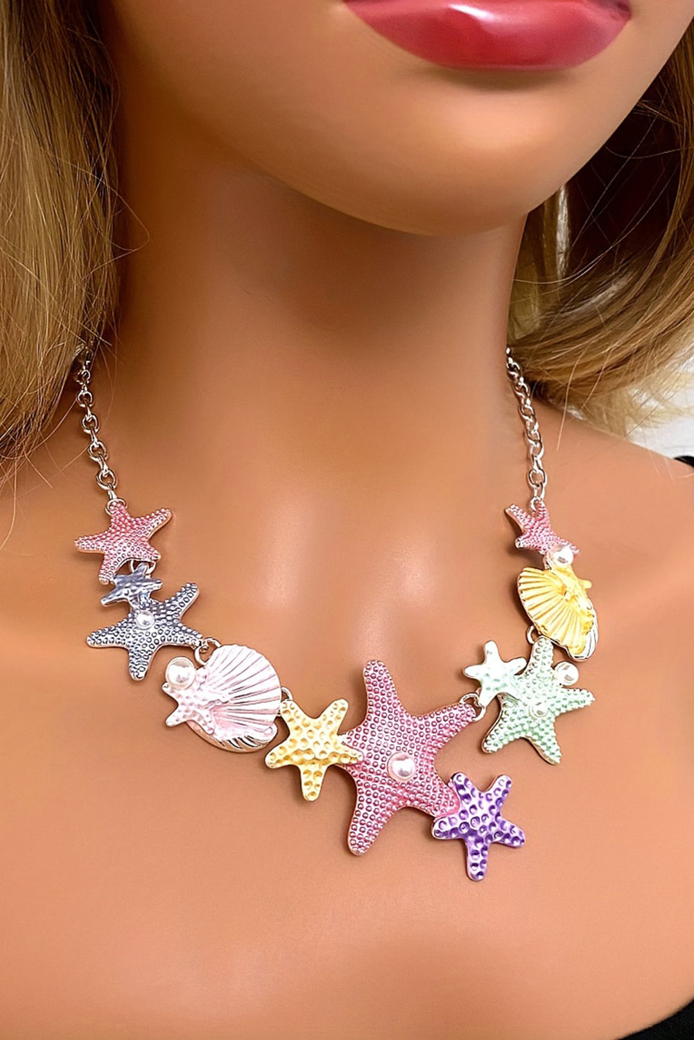 Gold Starfish Seashell Pearl Adjustable Chain Necklace Jewelry JT's Designer Fashion