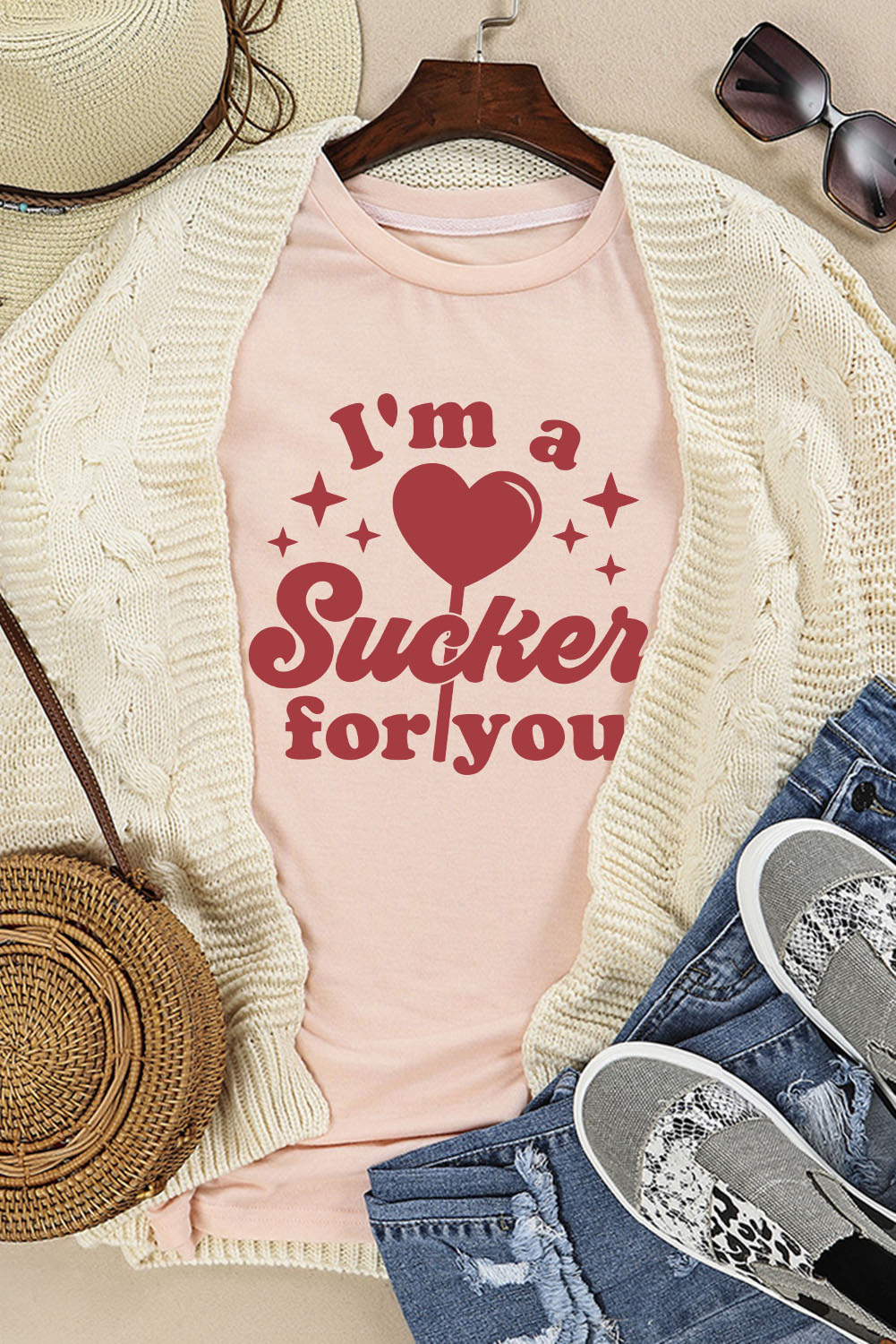 Pink Im a Sucker for you Valentines Slogan Graphic Tee Graphic Tees JT's Designer Fashion