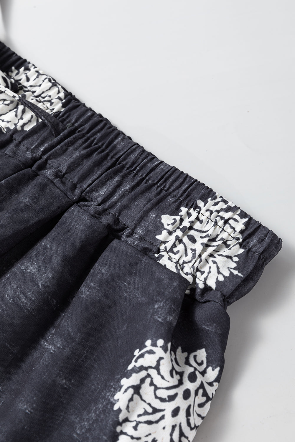 Black Bohemian Printed Drawstring Waist Wide Leg Pants Pants & Culotte JT's Designer Fashion