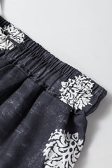 Black Bohemian Printed Drawstring Waist Wide Leg Pants Pants & Culotte JT's Designer Fashion