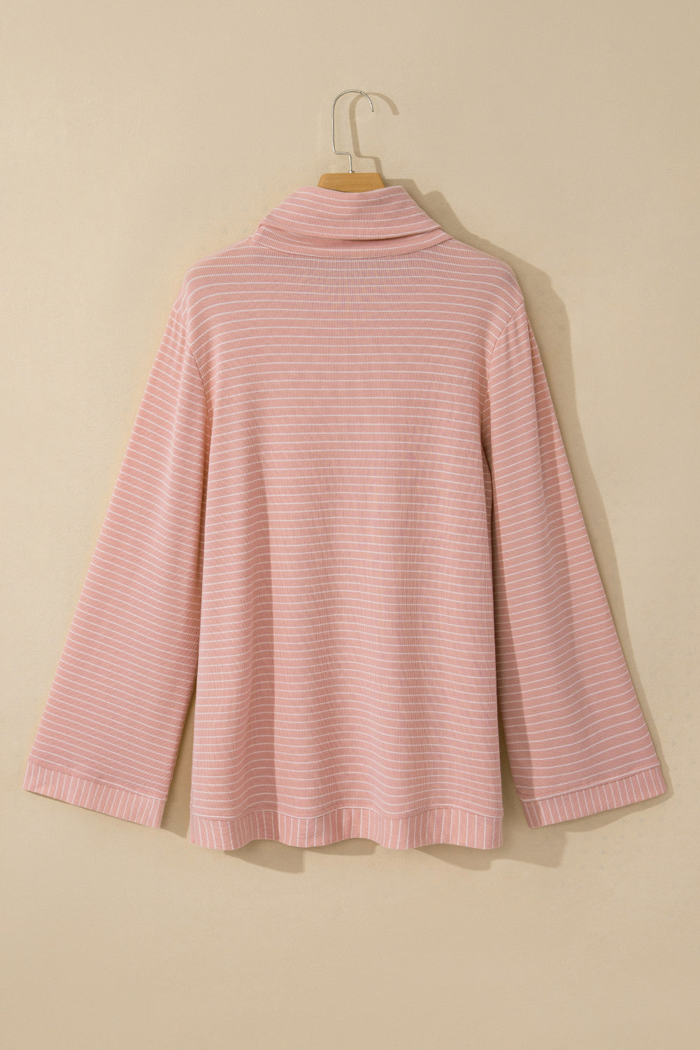 Pink Stripe Cowl Neck Side Slits Loose Fit Long Sleeve Top Long Sleeve Tops JT's Designer Fashion