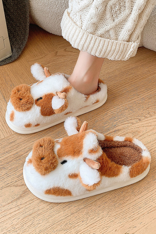 Coffee Plush Cartoon Cow Thermal Home Slippers Slippers JT's Designer Fashion