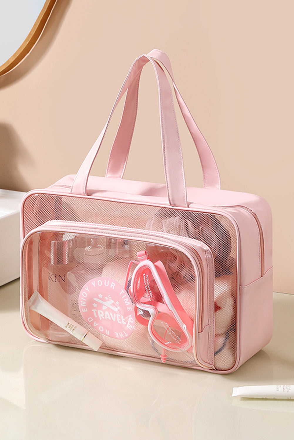 Pink Waterproof Multi Pockets Transparent Travel Makeup Bag Makeup Bags JT's Designer Fashion