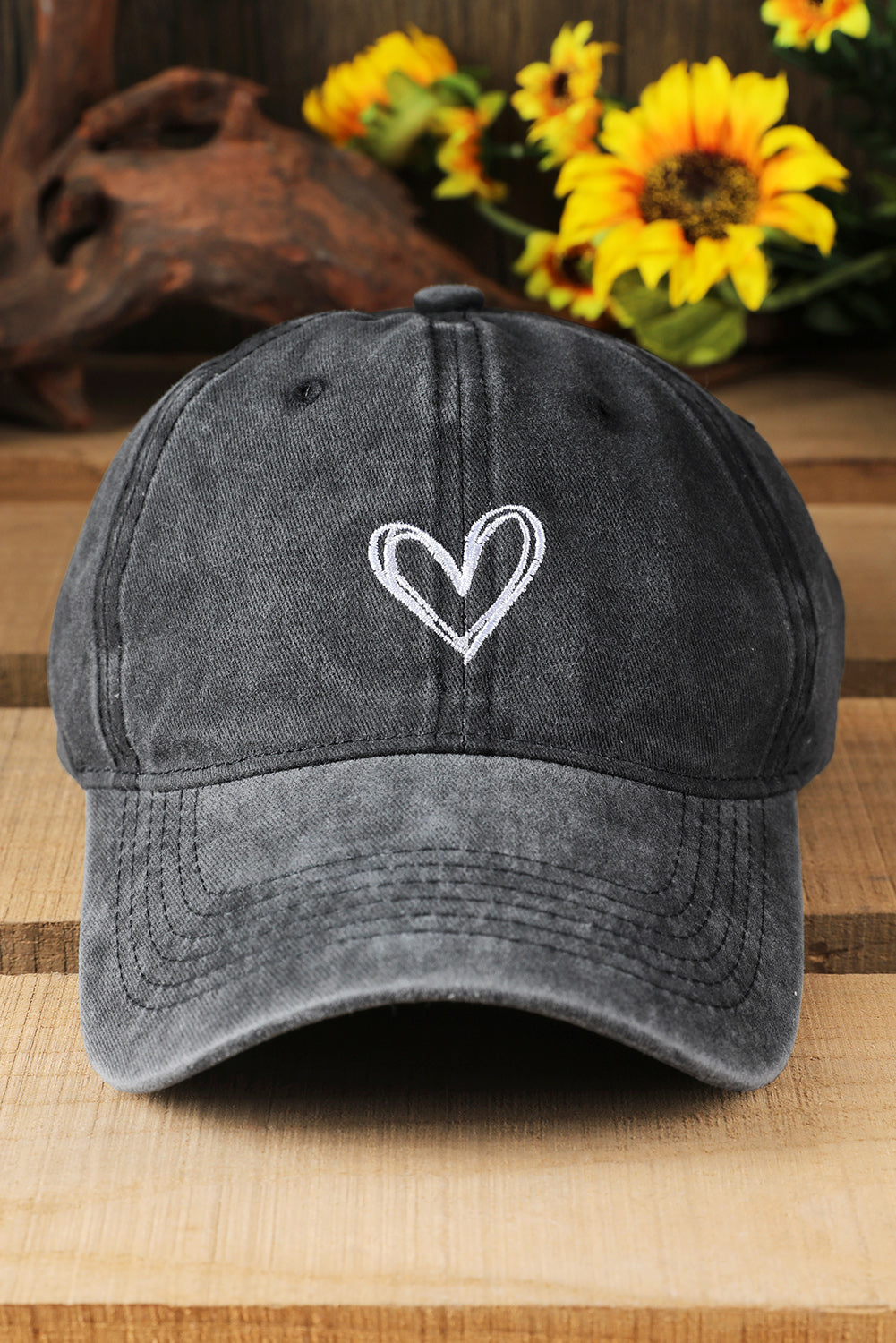 Black Little Heart Cotton Embroidered Baseball Cap Hats & Caps JT's Designer Fashion