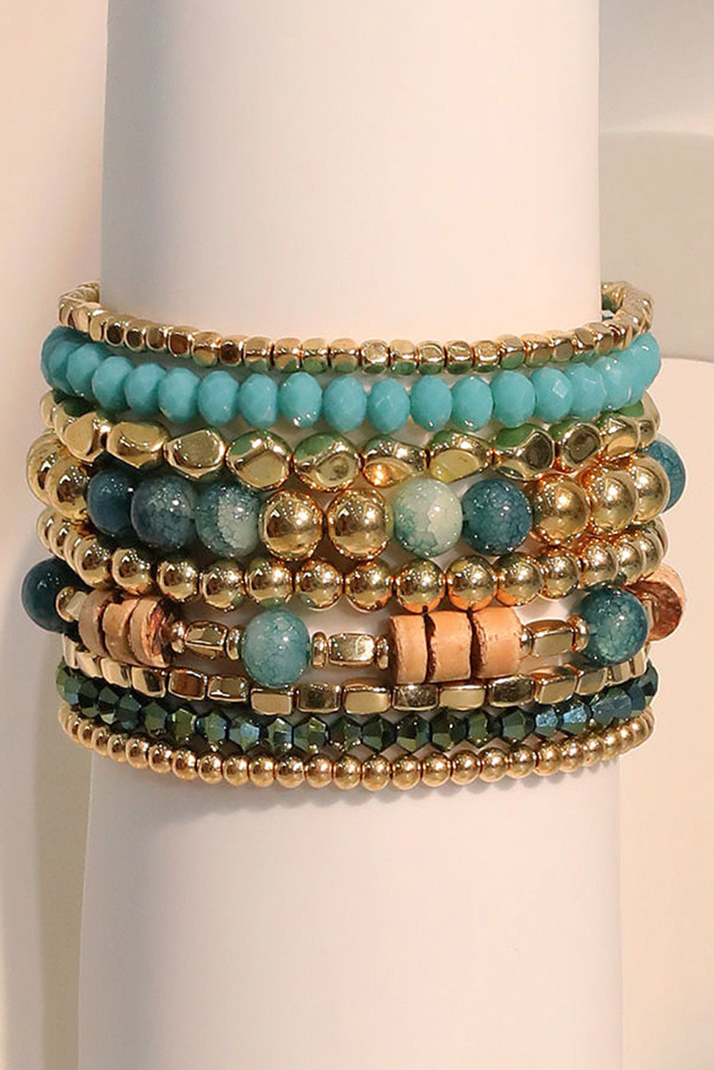 Gold Boho Beaded Multi Layer Elastic Bracelet Set Jewelry JT's Designer Fashion