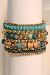 Gold Boho Beaded Multi Layer Elastic Bracelet Set Jewelry JT's Designer Fashion