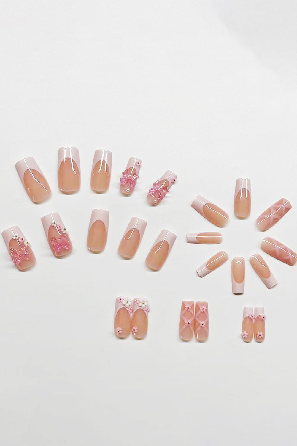 Light Pink French Floral Bowknot Nail Sticker Set Other Accessories JT's Designer Fashion