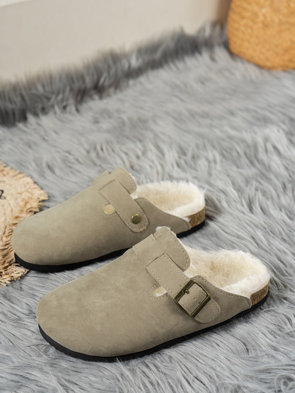 Suede Round Toe Slippers Khaki Slippers JT's Designer Fashion