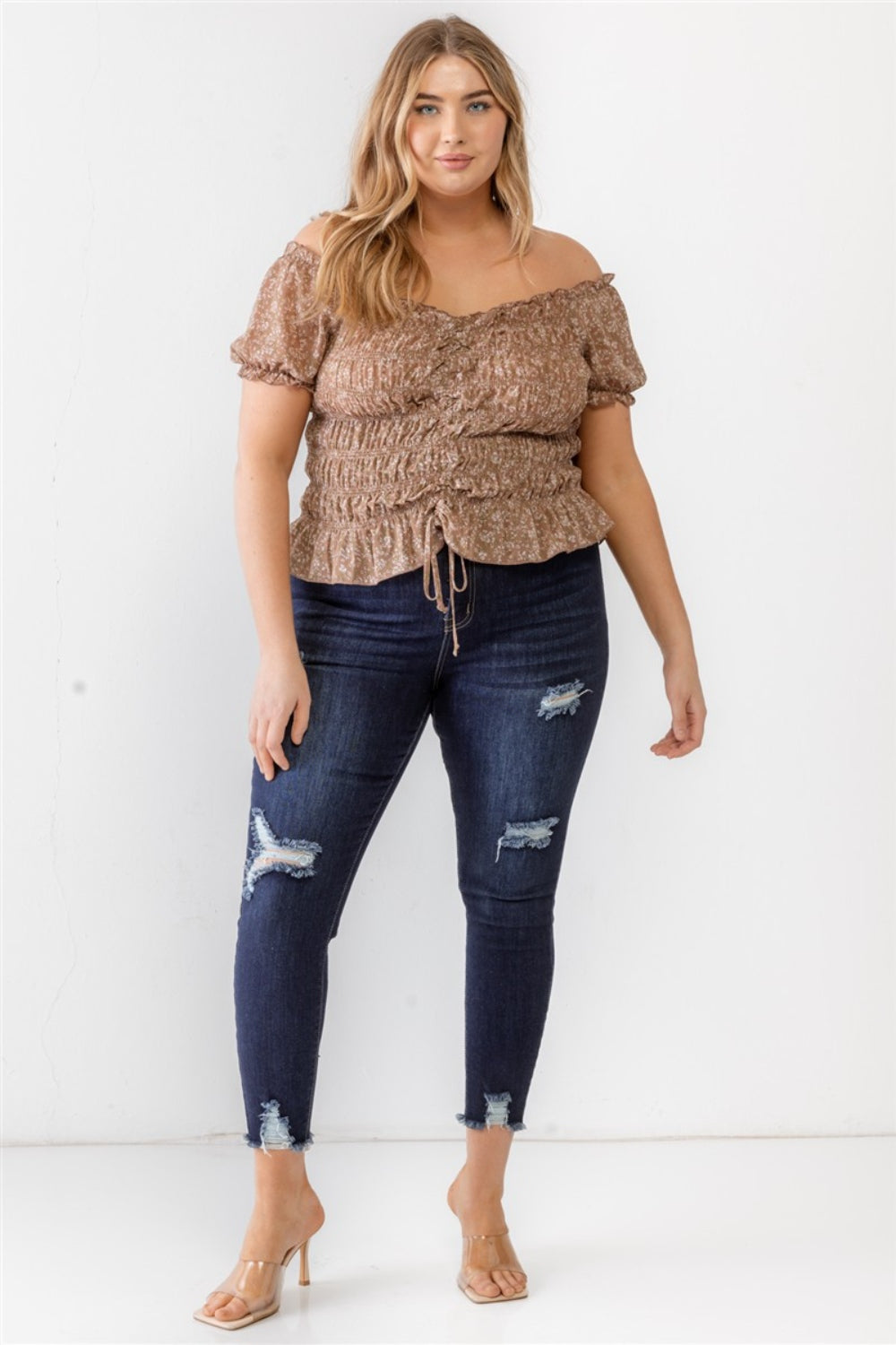 Zenobia Plus Size Frill Ruched Off-Shoulder Short Sleeve Blouse Blouses & Shirts JT's Designer Fashion