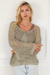 Light French Beige Star Pointelle Knit Baggy Sweater Sweaters & Cardigans JT's Designer Fashion