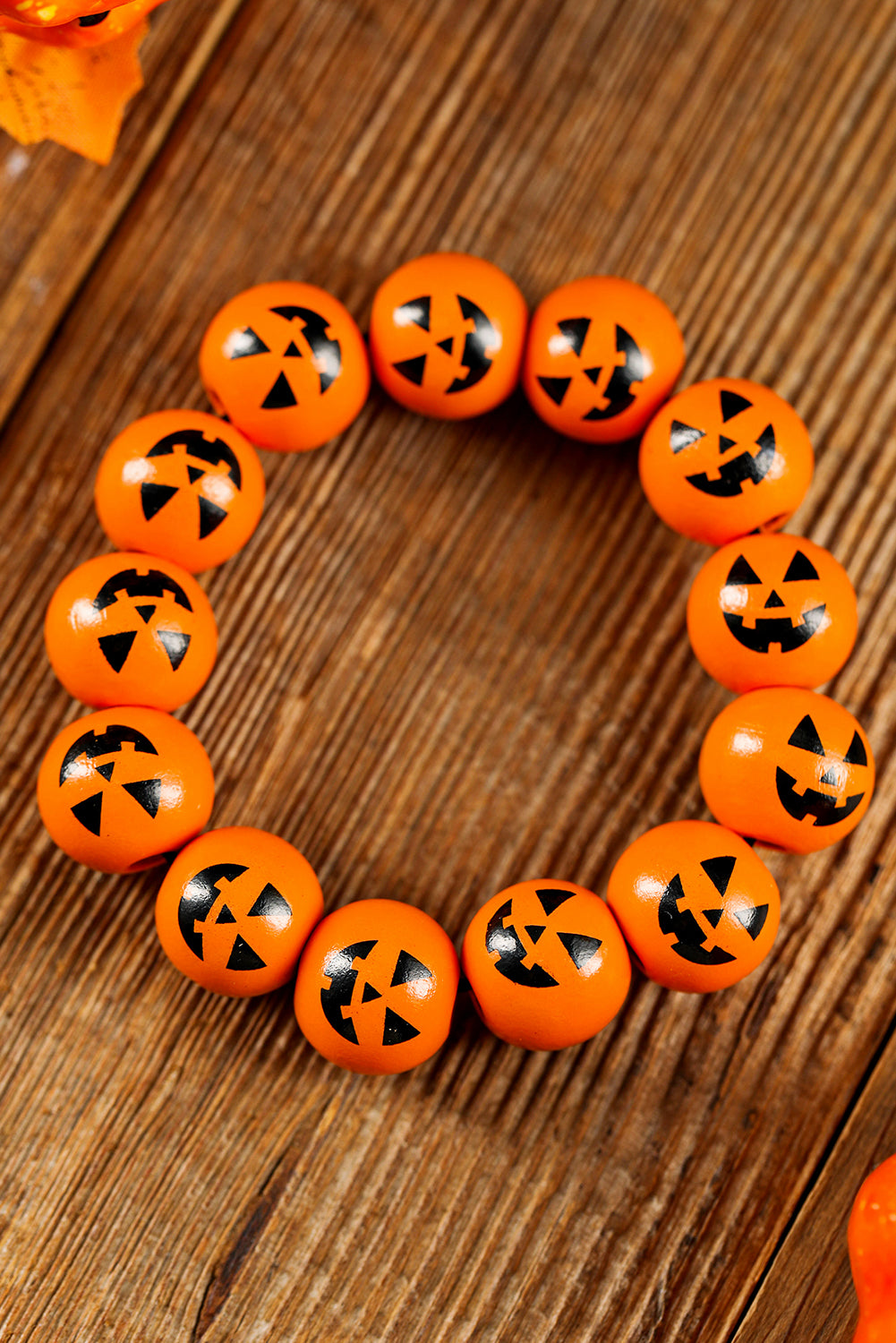 Russet Orange Halloween Pumpkin Face Beaded Bracelet Jewelry JT's Designer Fashion