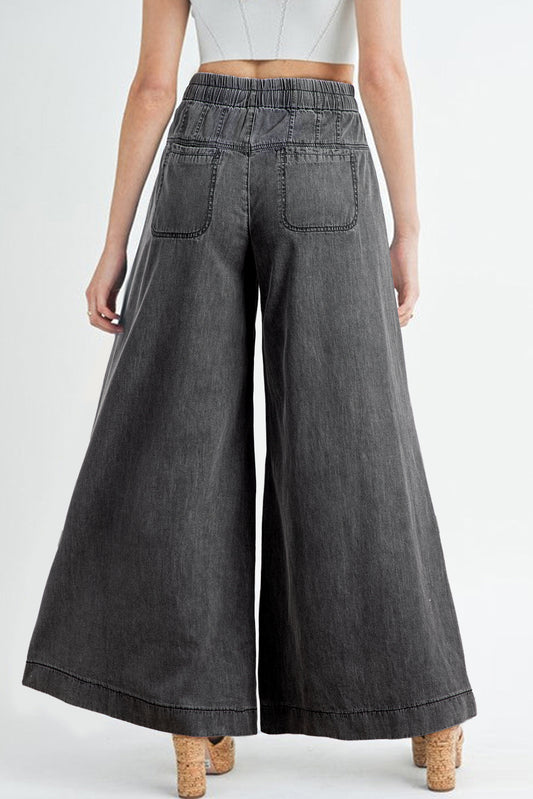Carbon Grey Mineral Wash Button Fly Waist Wide Leg Jeans Jeans JT's Designer Fashion