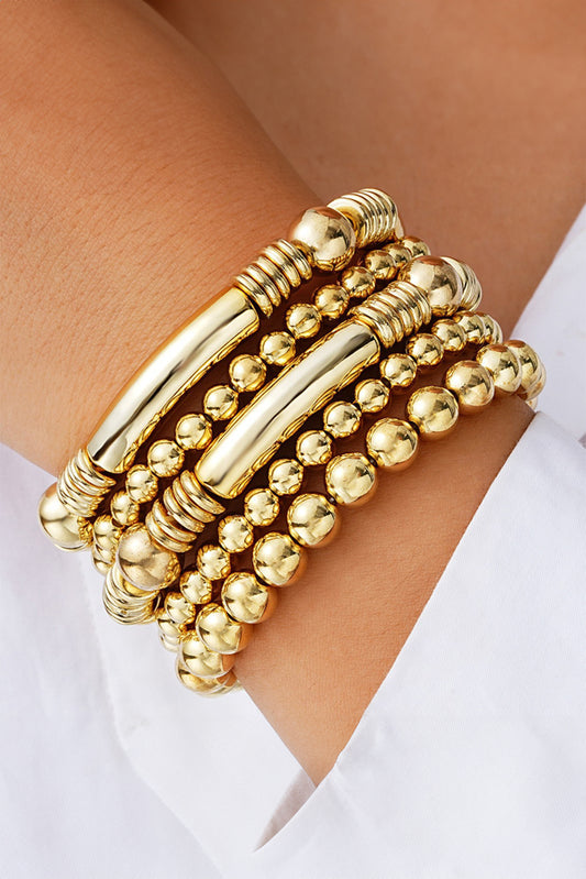 Gold Layered Plated Alloy Beaded Elastic Bracelet Set Jewelry JT's Designer Fashion