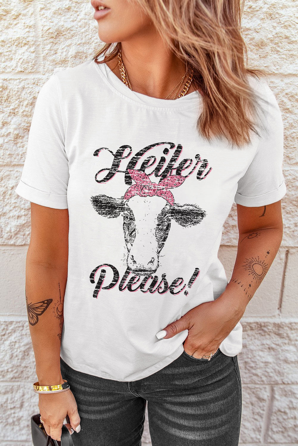 White Heifer Please Cute Graphic Print T Shirt Graphic Tees JT's Designer Fashion