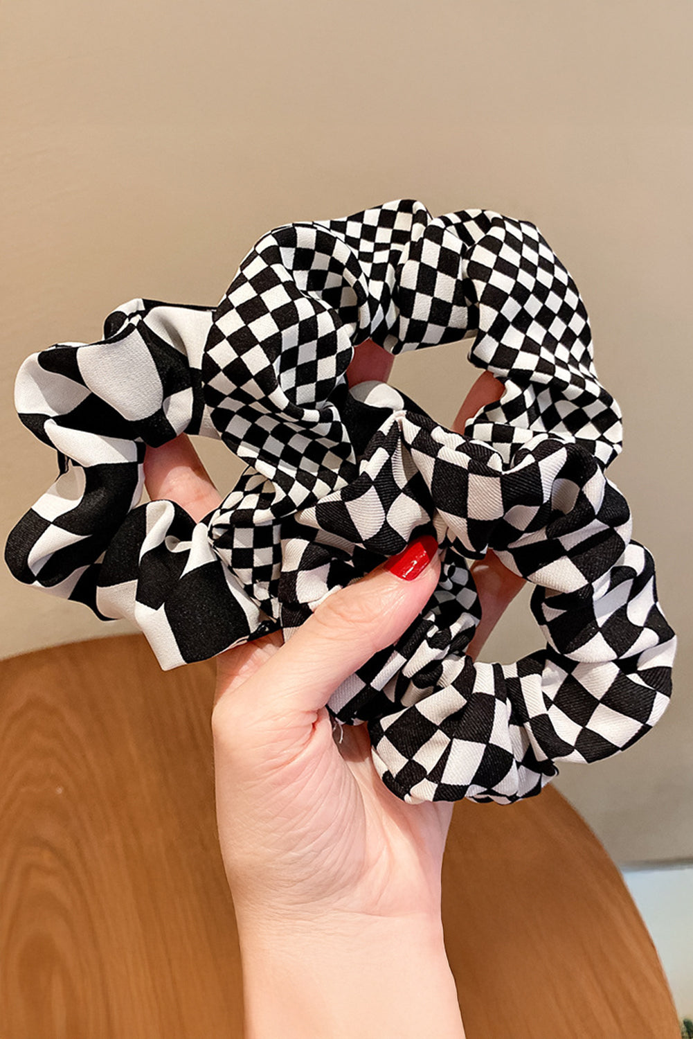 Black Checkerboard Pattern Cloth Hair Scrunchie Headwear JT's Designer Fashion