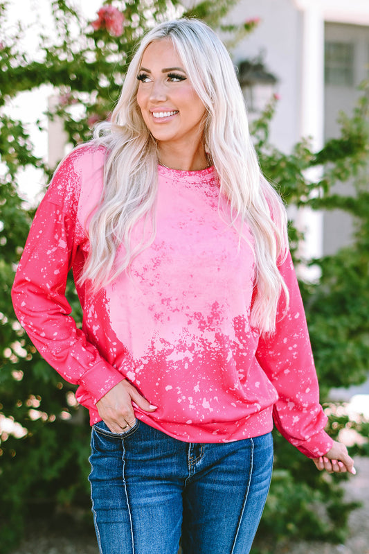 Rose Tie Dye Long Sleeve Pullover Sweatshirt Sweatshirts & Hoodies JT's Designer Fashion