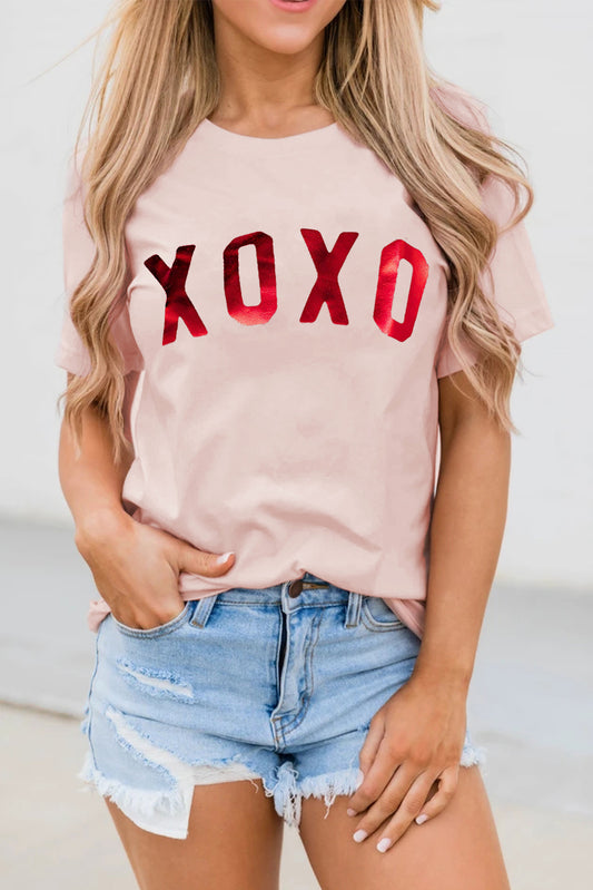 Pink XOXO Glitter Graphic Tee Graphic Tees JT's Designer Fashion