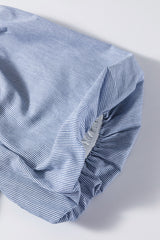 Sky Blue Stripe Bubble Sleeve Square Neck Ruched Pocketed Babydoll Dress Mini Dresses JT's Designer Fashion