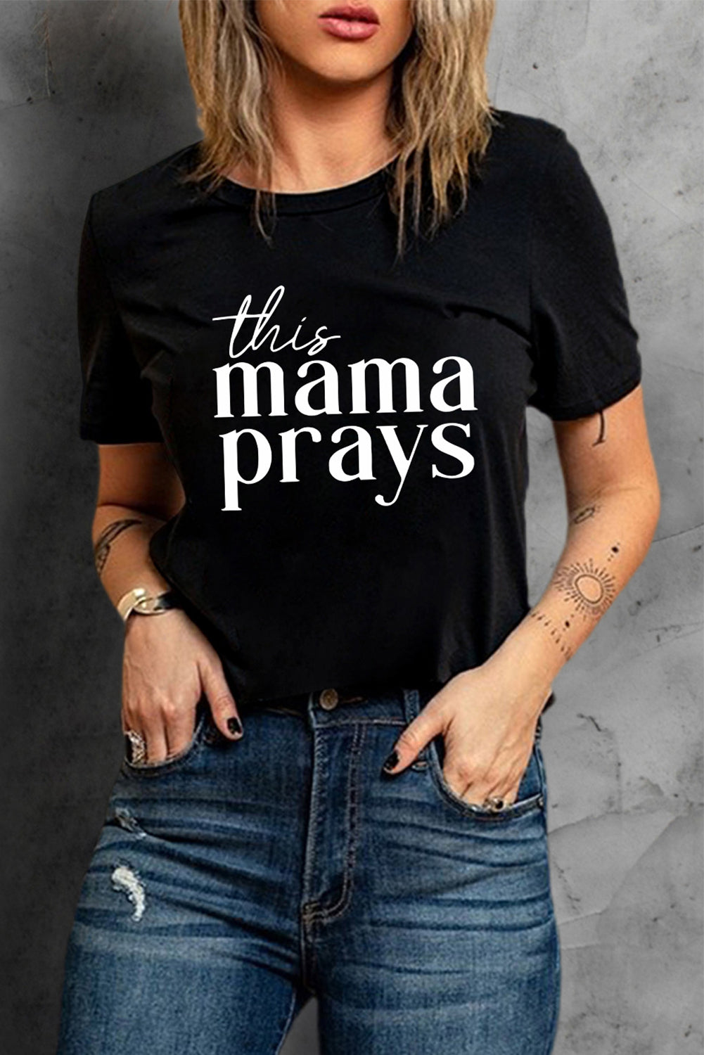 Black This mama prays Graphic Plain Tee Black Graphic Tees JT's Designer Fashion