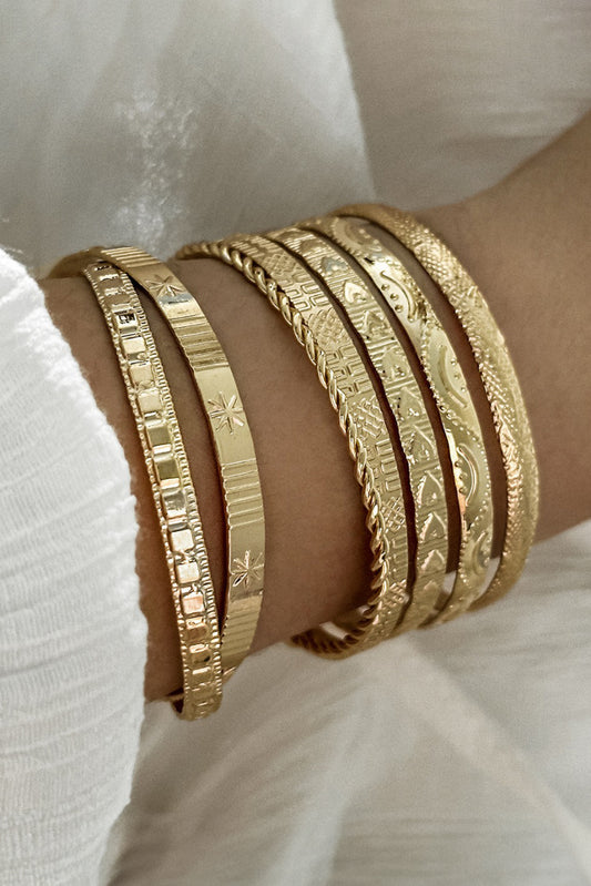 Gold 7pcs/set Textured Plated Open Alloy Bangle Set Jewelry JT's Designer Fashion